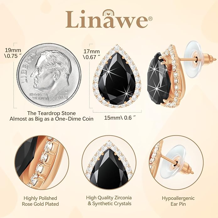Linawe Women Stud Earrings, Teardrop Diamond Moissanite Cubic Zirconia Earrings Studs Rhinestone Jewelry Gold/Silver/Rose Gold