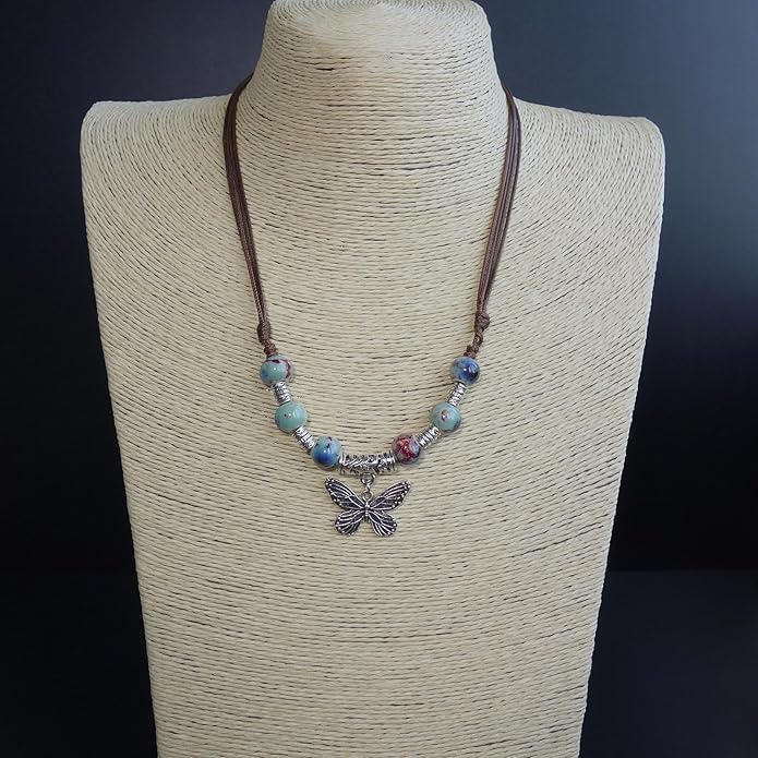 Boho Style Colorful Ceramic Bead Strand Necklace Adjustable Bohemian Jewelry Gift for Women, Fashion Clothing Matching Necklace