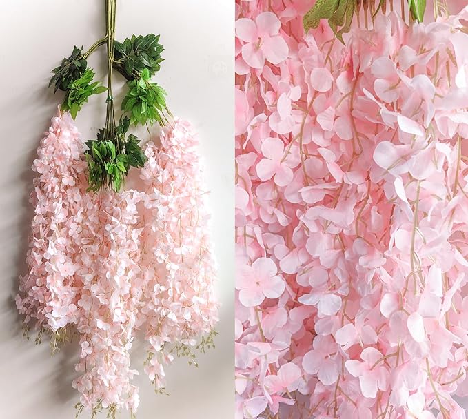 6pcs Artificial Wisteria Flowers 3.6 Feet/Piece Pink Dense Artificial Fake - Image 2