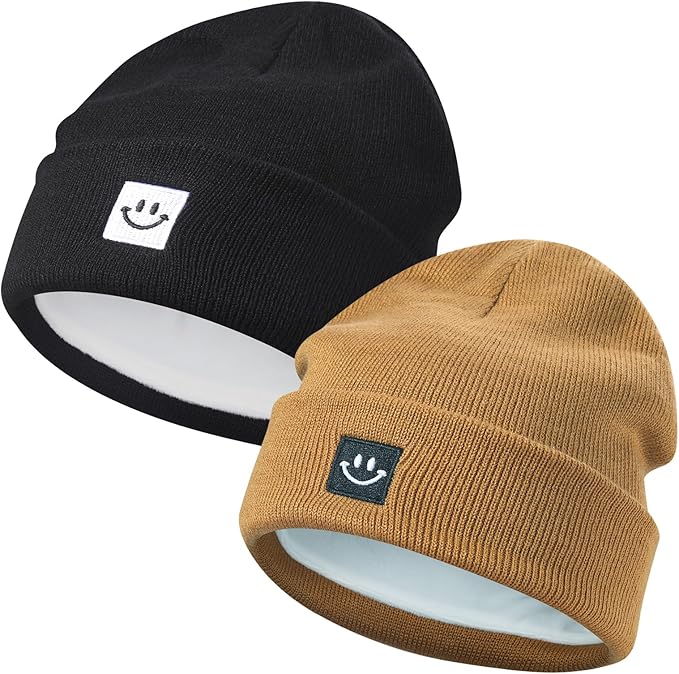 MaxNova 2 Pack Baby Beanie Fleece Lined Knit Toddler Hat for Girls Boys 0-8 Years