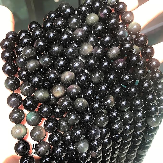 32PCS 12mm AAA Natural Black Obsidian Stone Beads Gemstone Round Loose Beads for Jewelry Making DIY Bracelet Necklace 15" Inch