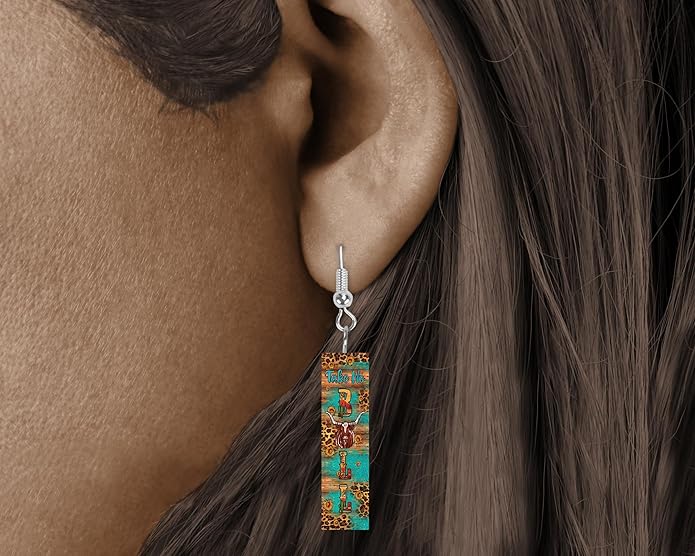 Earrings Handmade Bar Wood Earrings Light Weight Printed Image Dangle Earring Jewelry