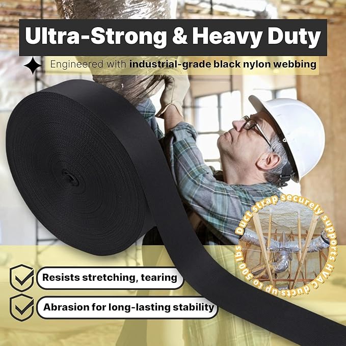 Heavy Duty Duct Strap – 1.95 in x 49 ft Black Nylon Strapping - Image 4