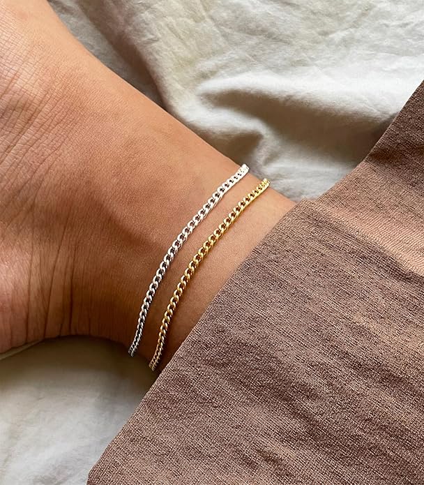 DEARMAY Dainty 14K Gold Plated Ankle Bracelets for Women, Waterproof 14K Gold Plated Link Chain Anklets Non Tarnish Set Pack Summer Beach Jewelry Gift