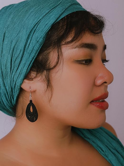 MINACHI Bohemian Hollow Cut-Out Wood Leather Dangle Drop Earrings, Boho Chic Hippie Statement Jewelry Gift for Women