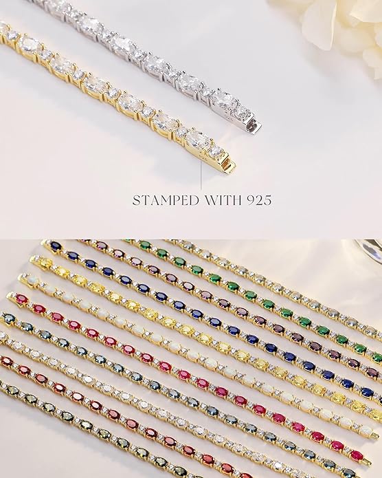 FANCIME 14K Gold Plated Birthstone Bracelets 4mm Sterling Silver Tennis Bracelets Gold Bracelets Birthday Jewelry Gifts for Women 7"