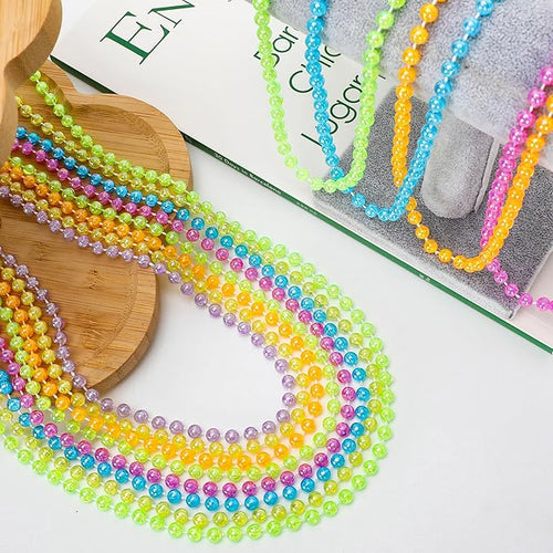 100PCS Mardi Gras Beads, 6 Kinds Colorful Bead Necklaces Bulk, 33" Metallic Round Beads Accessories, Bead Necklace Mardi Gras Holiday Events Parade Throws Party Decor Supplies Favors