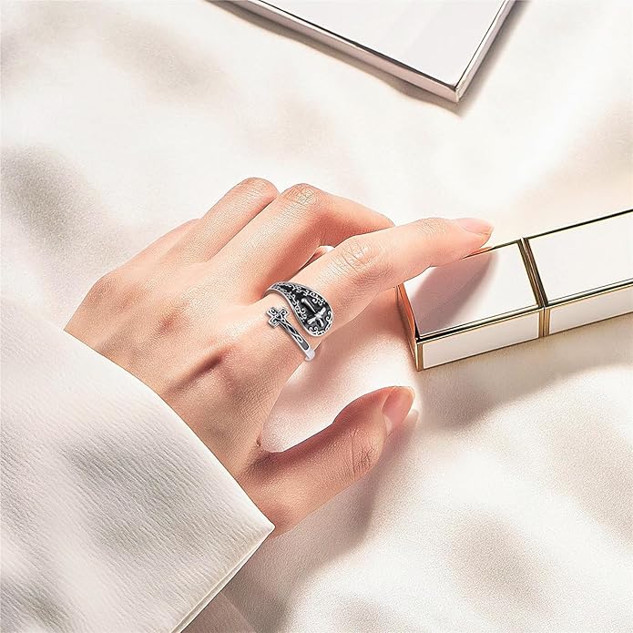 Hamsa Hand of Fatima Lotus Evil Eye/Love Heart/Butterfly/Rose Spoon Adjustable Open Rings 925 Sterling Silver Statement Ring Jewelry Gifts for Women