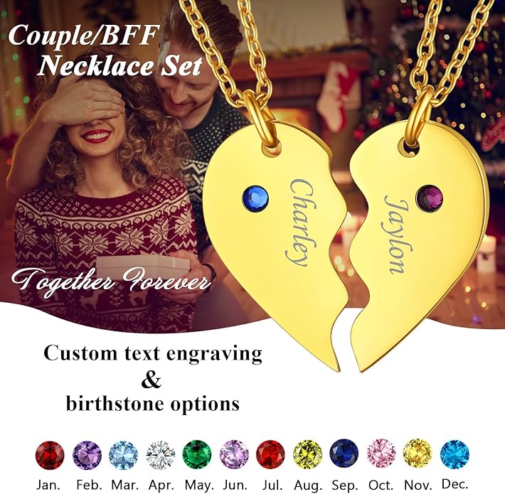 FindChic Personalized Matching BFF Necklace for 2/3/4/5/6 Puzzle Name Heart Pendant Stainless Steel Couple Necklace Set Customized Necklaces for Teen Girls