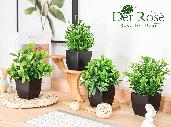 Der Rose 6 Pack Small Artificial Plants in Black Pots, Bathroom Home Decor | - Image 4