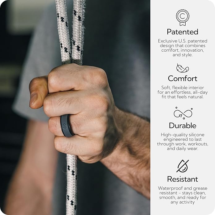 Rinfit Silicone Rings for Men 9mm Wide, 2mm Thick - Mens Rubber Wedding Bands - Infinity Ring with 2 Layers - Patented Design