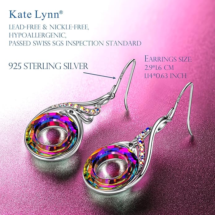 Kate Lynn "Rise From the Ashes" Phoenix Earrings, Sterling Silver Dangle Earrings with Crystals from Austria, Birthday Gift with Jewelry Box, Symbol of Luck and Renewal