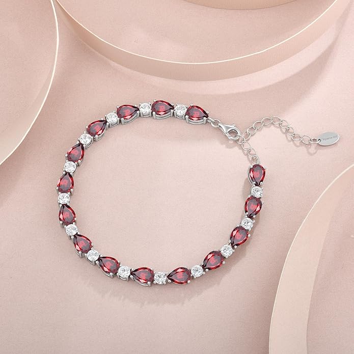 Birthstone Tennis Bracelet for Women 925 Sterling Silver Pear Shaped Gemstone Jewelry Gifts for Her