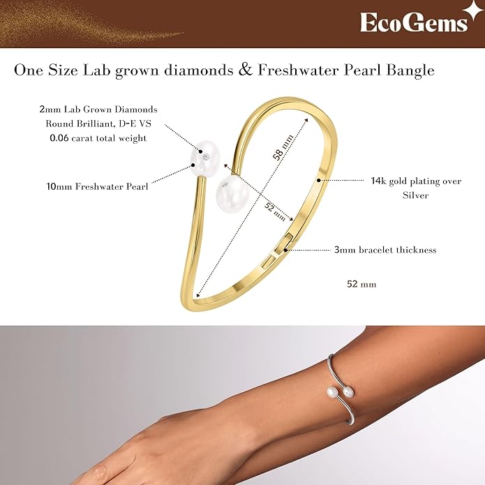 EcoGems Lab Grown Gemstone & Moissanite Bracelets – 14K White or Yellow Gold Plated Sterling Silver – Featuring Lab Grown Diamonds, Emeralds, Paraiba, Sapphire & Pearls – Sustainable Luxury Gift with Gift Box