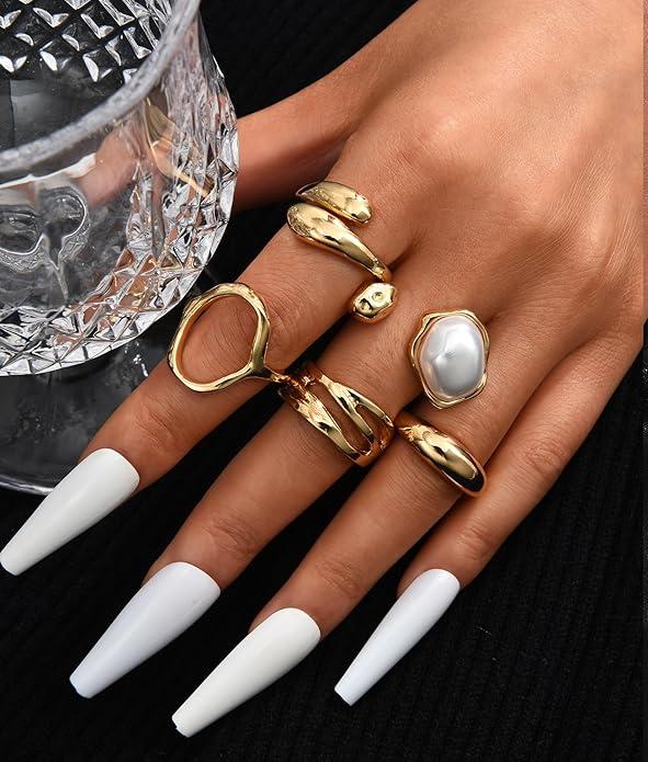 YEEZII 20 Pcs Gold Ring Set for Women, Chunky Statement Flower Finger Midi Rings, Big Boho Stacking Rings Pack Trendy Stuff Jewelry Gift
