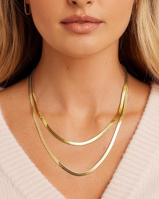 Moodear Gold Necklace for Women Trendy - Chunky Herringbone Paperclip Cuban Link Chain Choker Hypoallergenic Trendy Necklaces for Women Non Tarnish Jewelry Gifts