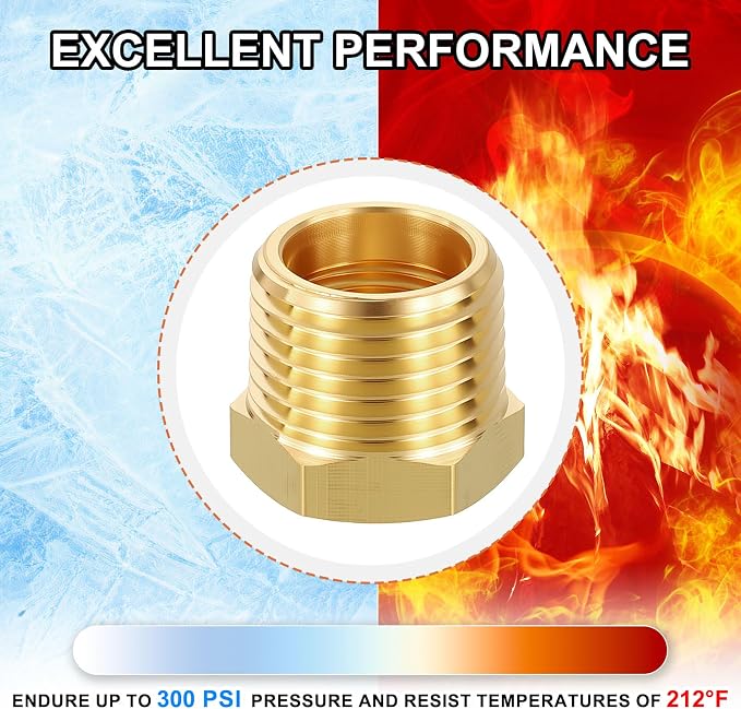 6 Pack Male to FeMale Adapters, 1/2" NTP Male x 3/8" NTP Female Brass Hex - Image 7