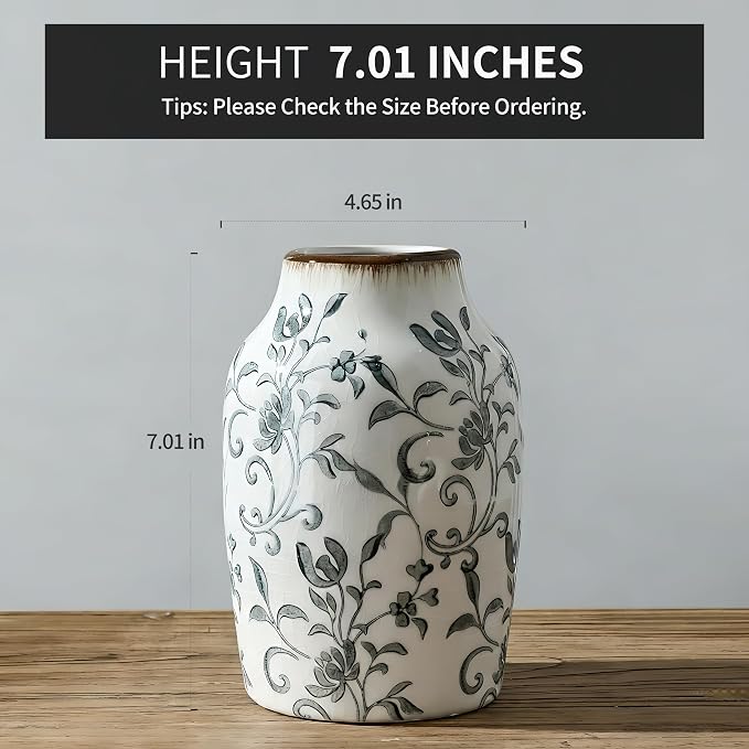 SIDUCAL Ceramic Vintage Vase, 7 Inch Retro Ice Cracked Chinoiserie Floral Vase - Image 2