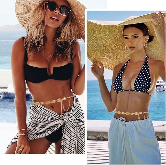FIORETTO Metal Waist Chain Link Belt for Women Western Cowgirl Boho Turquoise Belts for Dress Jeans Country Concert Outfit