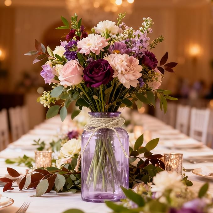6 Pack Mason Jar Vases for Centerpieces, Wide Mouth Mason Jars - Image 5