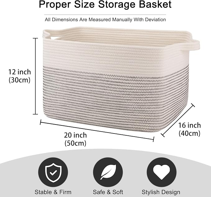 OIAHOMY Large Blanket Basket, 65L Cotton Rope Woven Laundry Basket, Toy Bin - Image 3