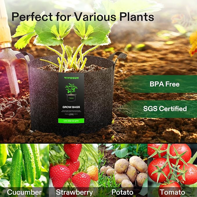 VIVOSUN 10-Pack 7 Gallon Plant Grow Bags, Heavy Duty Thickened Nonwoven Fabric - Image 7