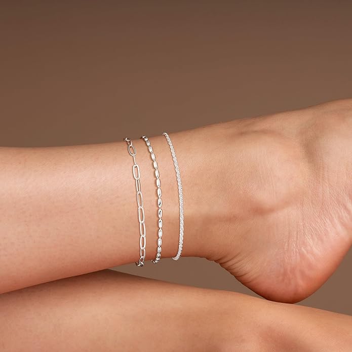 Ankle Bracelets for Women, Glitter Waterproof Adjustable Anklet for Women, 14K Gold Plated/Sterling Silver Layered Anklets, Summer Beach Anklet Jewelry for Women Gift