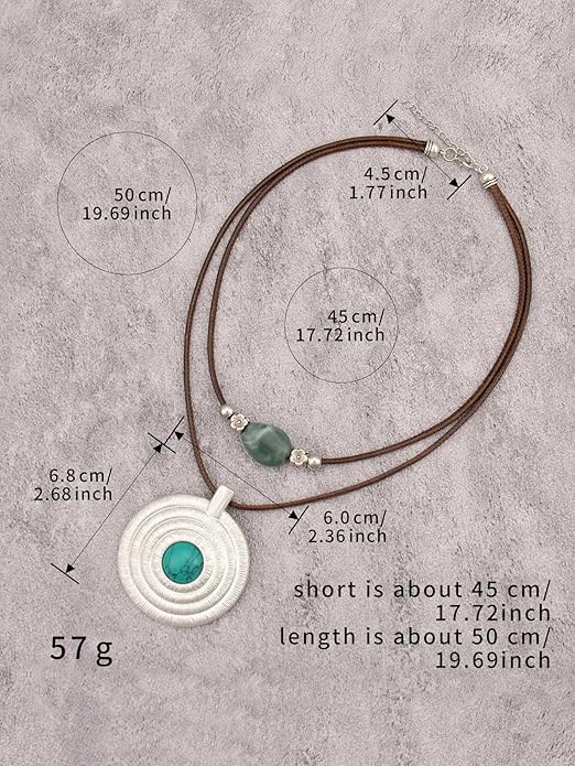 Boho Necklaces for Women Chunky Circle Necklace Layered Boho Circle Leather Choker Necklace Long Vintage Necklaces Bohemian Jewlery Gifts