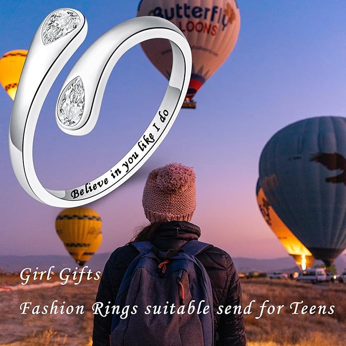 Fookduoduo 925 Sterling Silver Ring Inspirational Jewelry adjustable Wrap Open Rings for Women