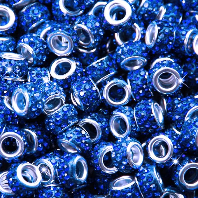 200Pcs Dark Blue Large Hole Rhinestone Beads for DIY Bracelet Necklace Jewelry Making Supplies
