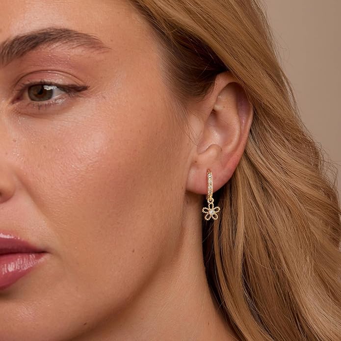 Gold Pearl Dangle Earrings for Women, 14K Gold Plated Small Pearl Drop Huggie Hoop Earrings, Hypoallergenic Dainty Gold Earrings Wedding Jewelry Gifts for Women Trendy