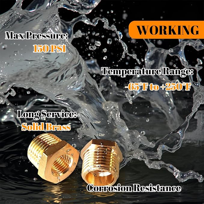 2 Pcs Brass Bushing 1/2" Male to 1/4" Female, 1/2" to 1/4" NPT Adapter Hex - Image 5