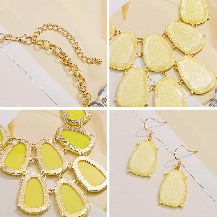 Firstmeet Chunky Bubble Statement Collar Necklace with Earrings for Women