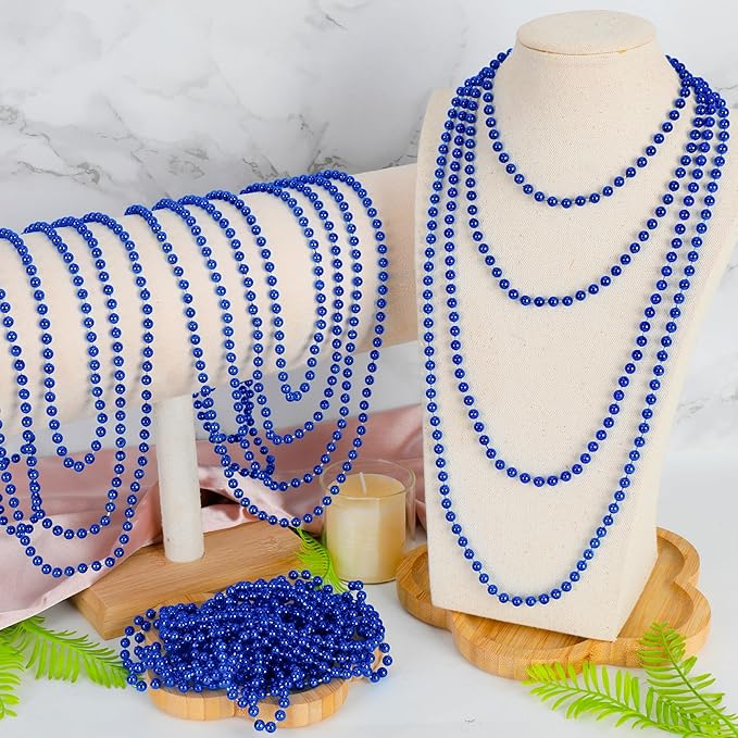 100 PCS Blue Mardi Gras Beads Necklaces, 33" Metallic Patriotic Carnival Beaded, 4th of July Costume Necklaces Bulk, Mardi Gras Accessories Set for Gender Reveal Parade Throws Party Decorations