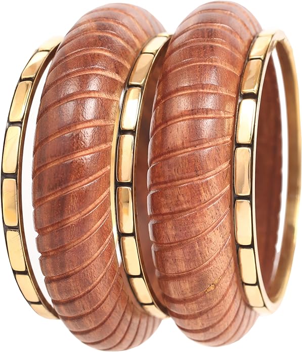Touchstone wood bracelets for women bangle wooden jewelry handmade artisan bangles natural handcrafted brown olive stylish chunky boho bohemian bracelet brass metal inlaid woods stackable