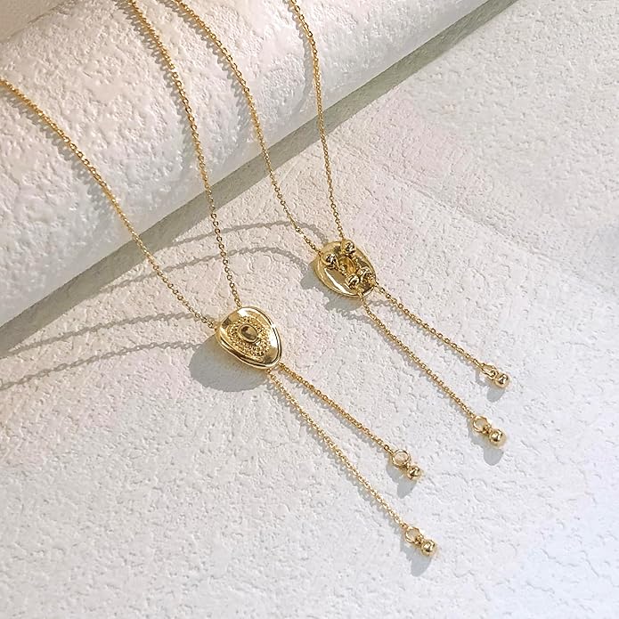 Lariat Gold Necklace for Women Dainty Long Necklace 14k Gold Plated/Silver Y-Shaped Pendant Drop Chain Trendy Layered Pearl/Beaded/CZ Necklaces Simple Gold Jewelry For Women Gift