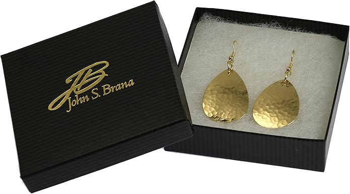 Medium Hammered Tear Drop Nu Gold Brass Earrings By John S Brana Handmade Jewelry Brass Earrings