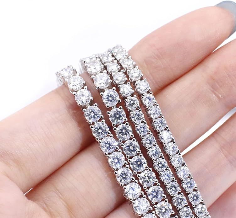 5.2-17 Carats Moissanite Diamond Tennis Bracelet for Women Men 18k White Gold Gold Plated 925 Sterling Silver Bracelet 3mm/4mm/5mm DEF Color VVS Round Cut Lab Created Moissanite Diamond Bracelet with GRA Certificate