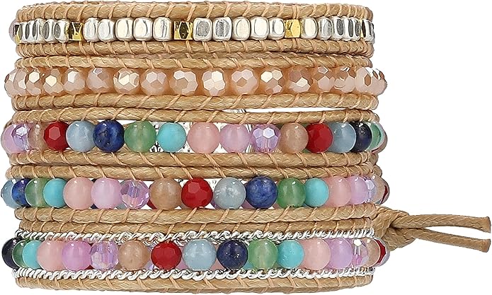 Bracelet for Women – Handmade Vegan Boho Natural Stone Layered Bracelet, Thailand Bohemian Stackable Beaded Wrap Bracelets, Summer Hippie Bracelet Stack, Fashion Jewelry Gifts