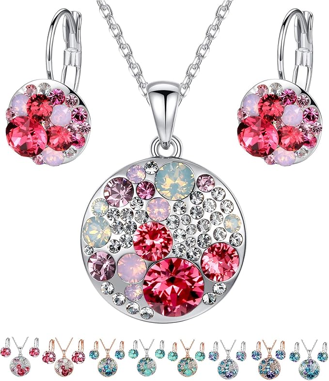 Leafael Ocean Bubble Women's Crystal Jewelry Set Costume Fashion Pendant Necklace Earring, Silver Tone or 18K Rose Gold Plated, 18" + 2", Birthday Gifts for Women