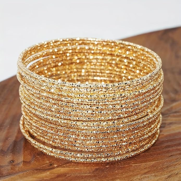 16Pcs Gold Bangle Bracelets for Women - Multi Layer Stackable Textured Bracelets Boho Jewelrys Set.
