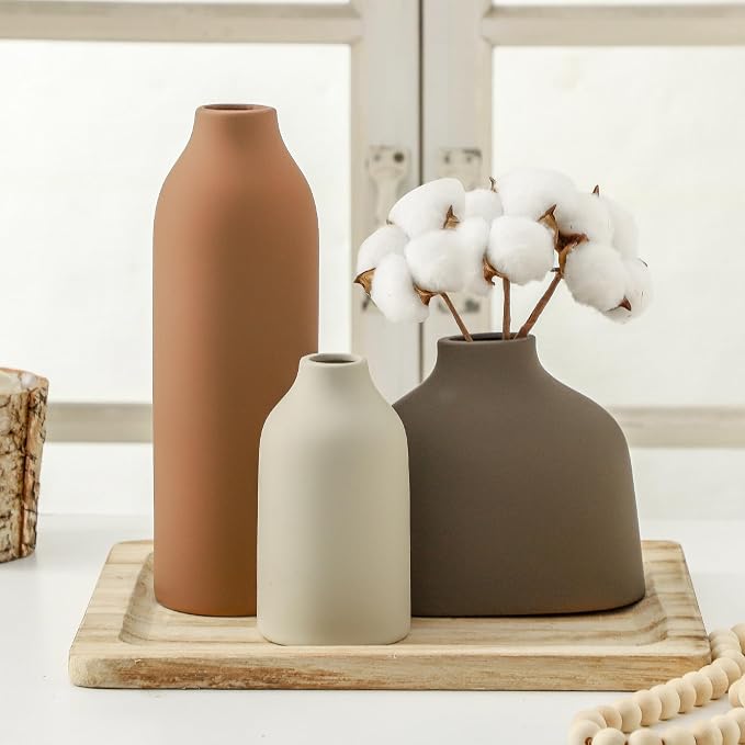 Enra Ceramic Vase Set of 3, Modern Minimalist Vases - Image 7