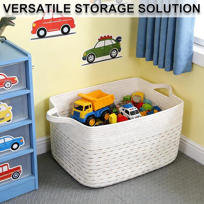 65L Large Laundry Basket with Handles, Woven Blanket Basket, Living Room - Image 8