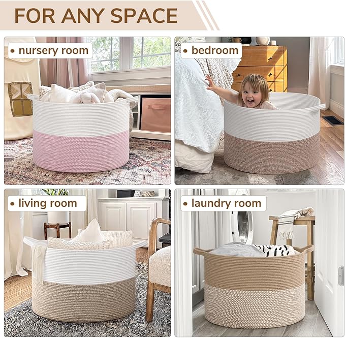 INDRESSME 115L Extra Large Woven Rope Blanket Basket Living Room LightBrown | - Image 4