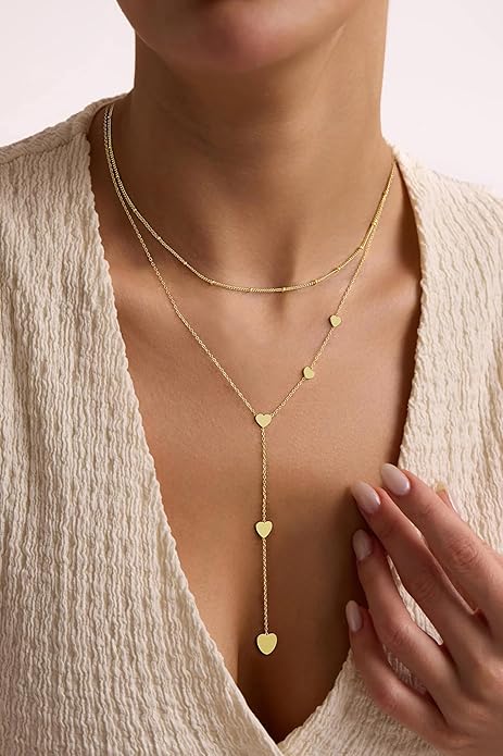 Yoosteel Long 14K-Gold-Plated Necklace for Women - Valentines Gifts Dainty Y-Shaped Necklaces Lariat Drop Chain Simple Jewelry Trendy Gift for Women