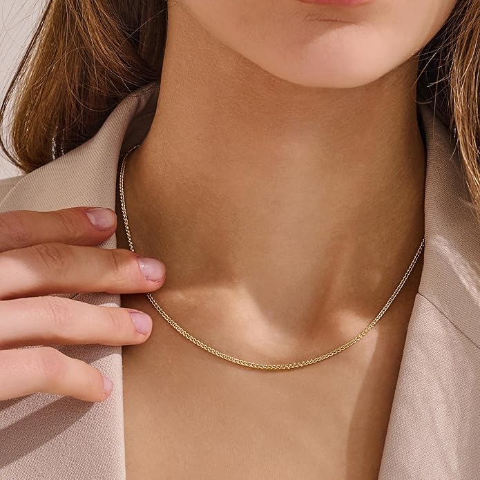 BEAYEG 14K Gold Chain Necklace for Women, Solid Chain Necklace, Hypoallergenic Durable Everyday Gold Jewelry Gift Ready (Length, 20inchs,Diameter1.6mm/1.8mm/2mm