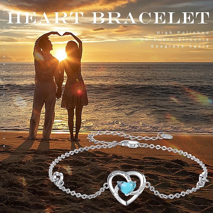 Cuoka I Love You to The Moon and Back Bracelet 925 Sterling Silver Heart Adjustable Bracelet Jewelry for Women with Gifts Box