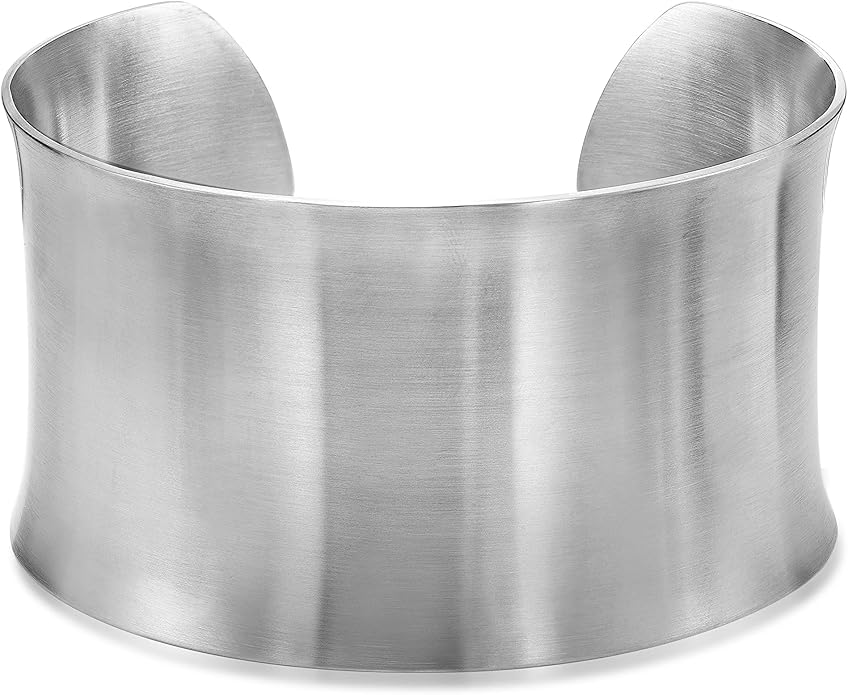 Lavari Jewelers 7 Inches Long Wide Open Cuff Bangle Bracelet for Women I 2.5 Inches in Diameter and 1.5 Inches in Height I Ion Plated Stainless Steel or Satin Finish Bangle for Her I Wide Bracelet