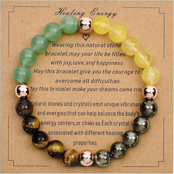 Strong Healing Crystal Bracelet 8MM Genuine Stone Bracelet Lucky Beaded Bracelet Chakra Bracelet 6.5 inch Positive Energy Inspirational Gifts for Women Mom