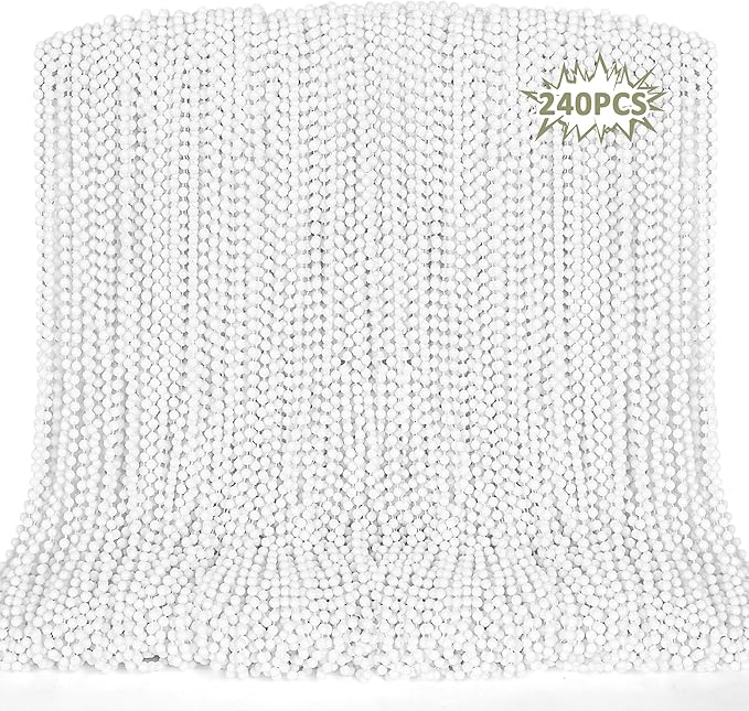 240PCS White Beads Necklace, Mardi Gras Beads Stuff Accessories, 33" 6mm Round Holiday Necklace Decorations Bulk, White Bead for Wedding Birthday School Celebrations Parade Throws